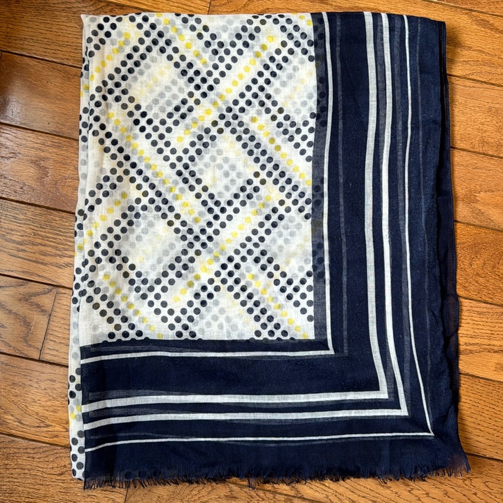 Dunnes Stores Sheer Pastel Yellow, Navy Blue & White Polka Dot Scarf